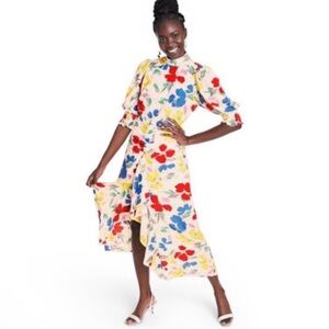 Floral High-Neck Midi Dress in Multi-Color